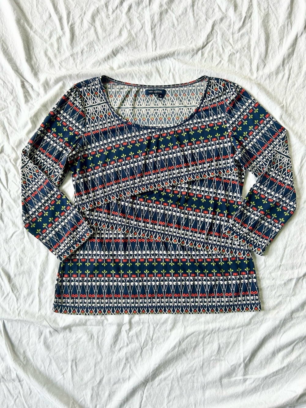 Max Edition Retro Mod Scandi Print Stretch Top w/ Layered Panels